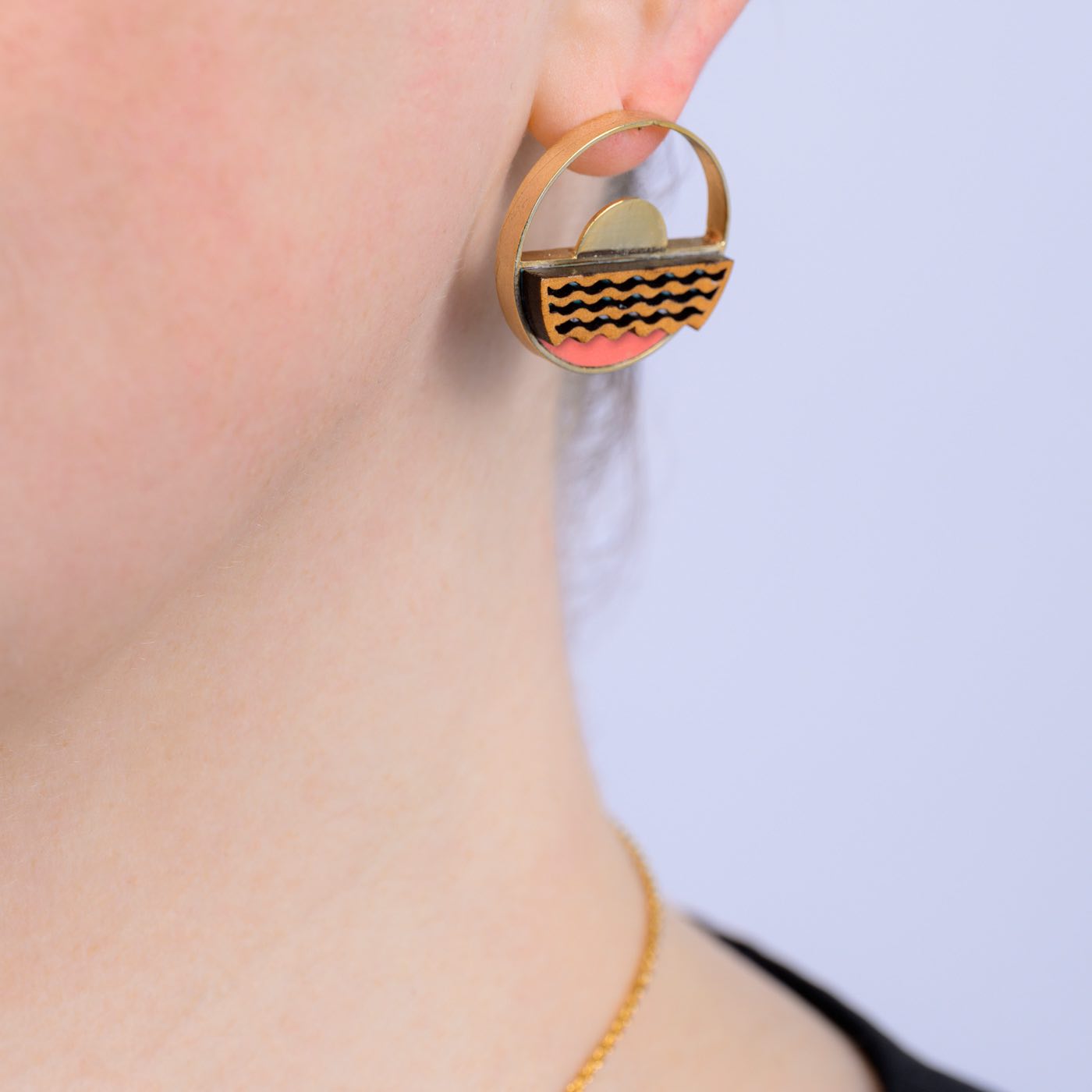 Sunset Recycled Wood Gold Earrings-2