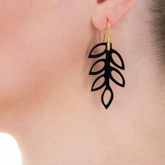 Evergreen Leaf Recycled Rubber Earrings-0