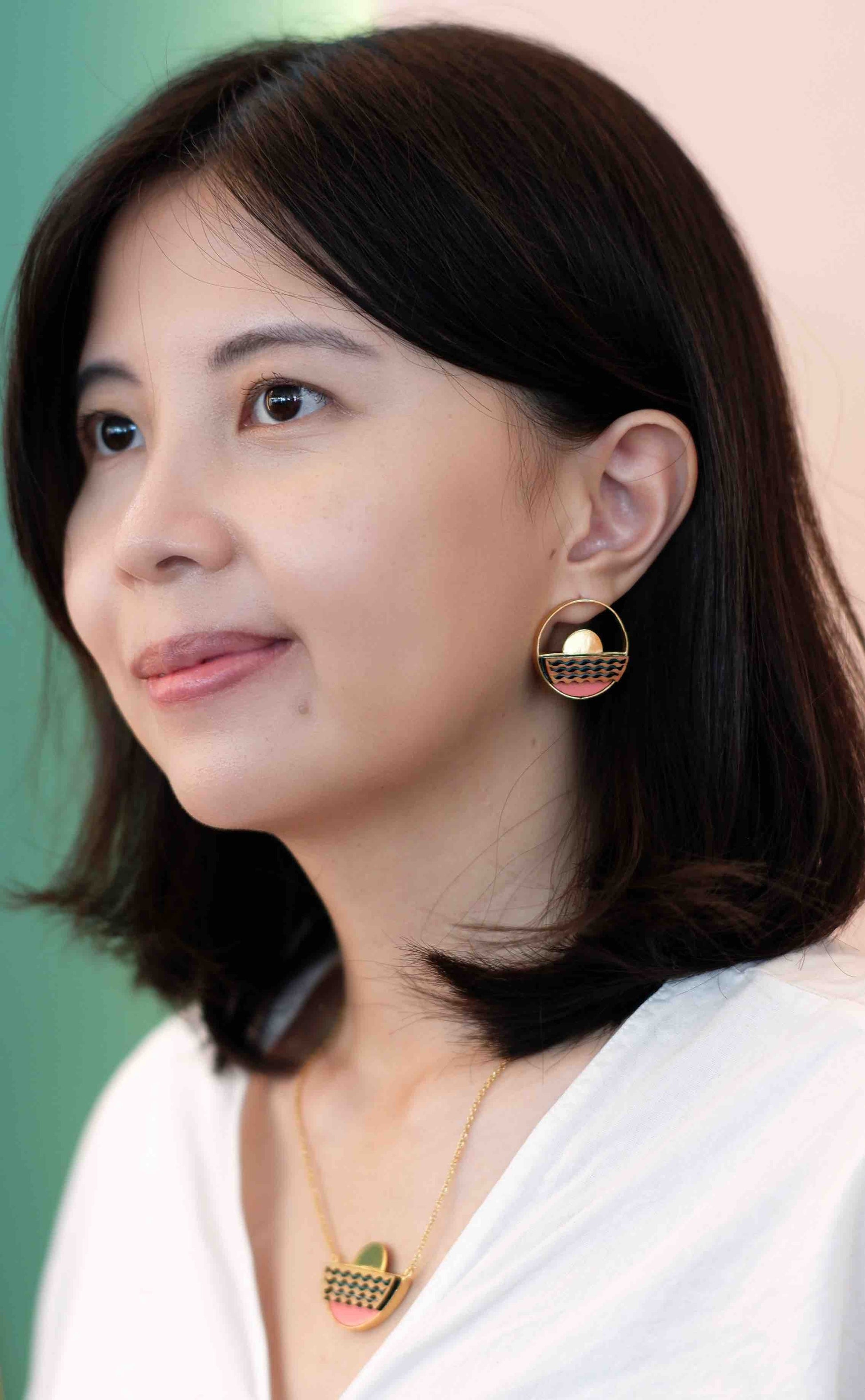 Sunset Recycled Wood Gold Earrings-4