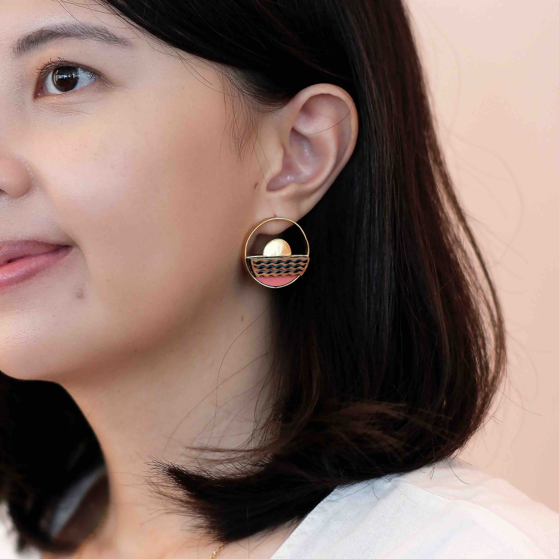 Sunset Recycled Wood Gold Earrings-0