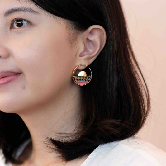 Sunset Recycled Wood Gold Earrings-0