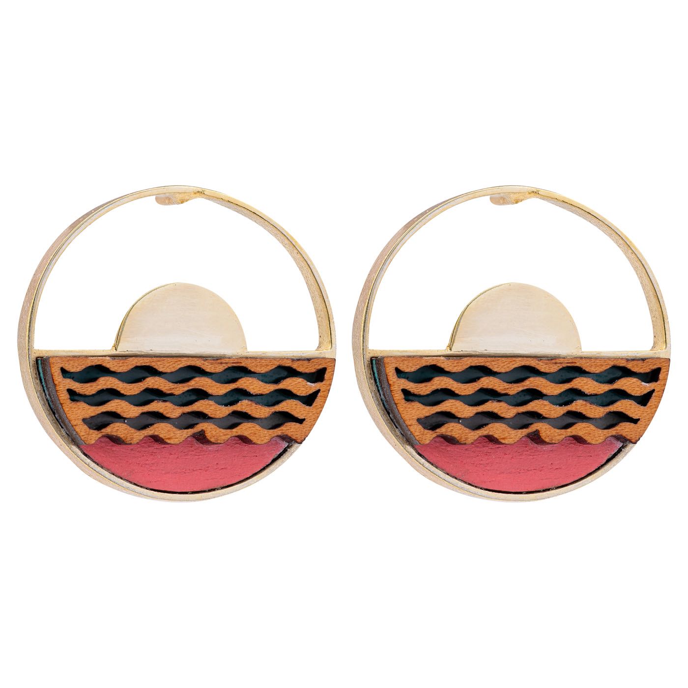Sunset Recycled Wood Gold Earrings-1