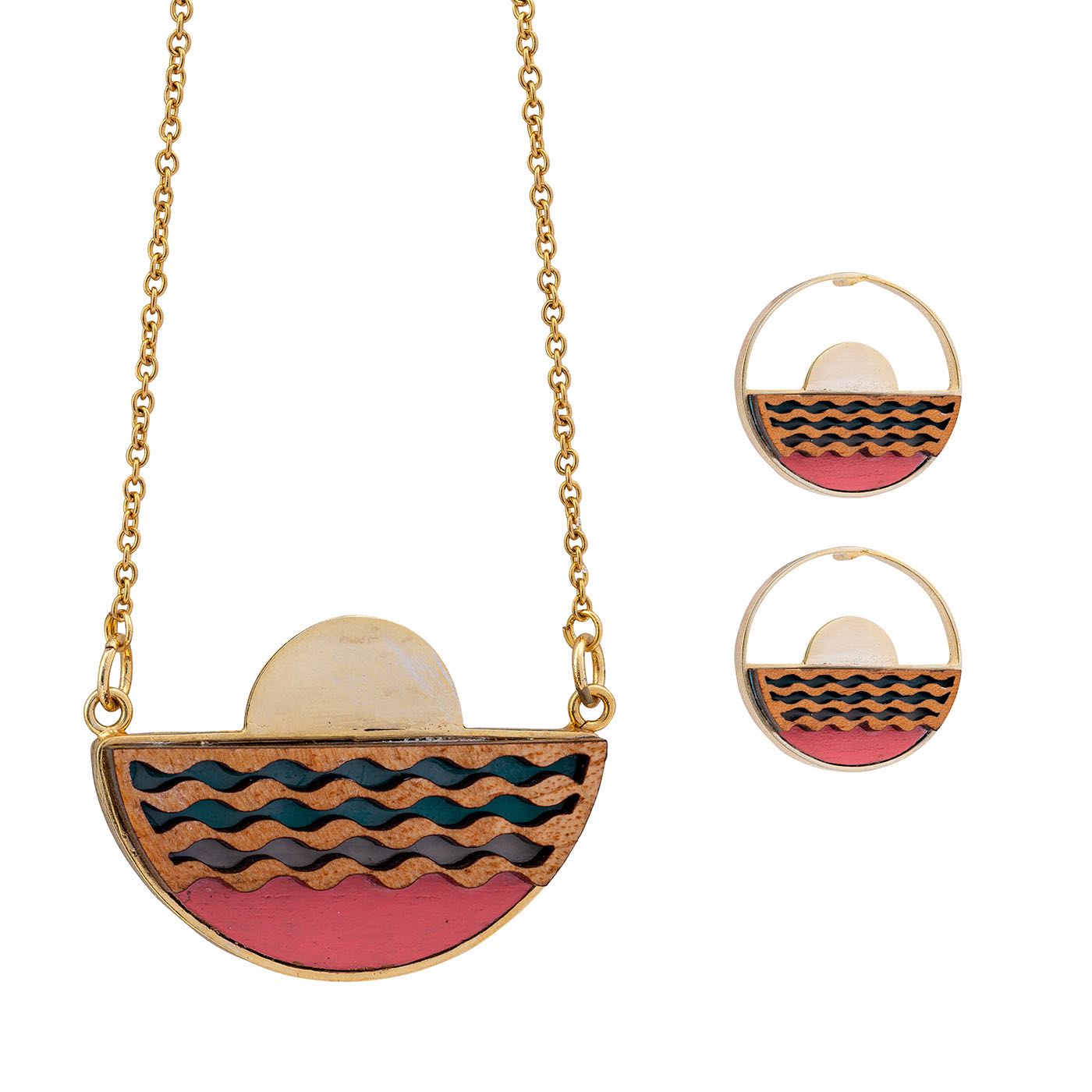 Sunset Recycled Wood Gold Earrings-3